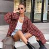 Fall Vintage American Red Scottish Plaid Antique Shirt Women Casual Loose Long Sleeve Blouse Plus Size