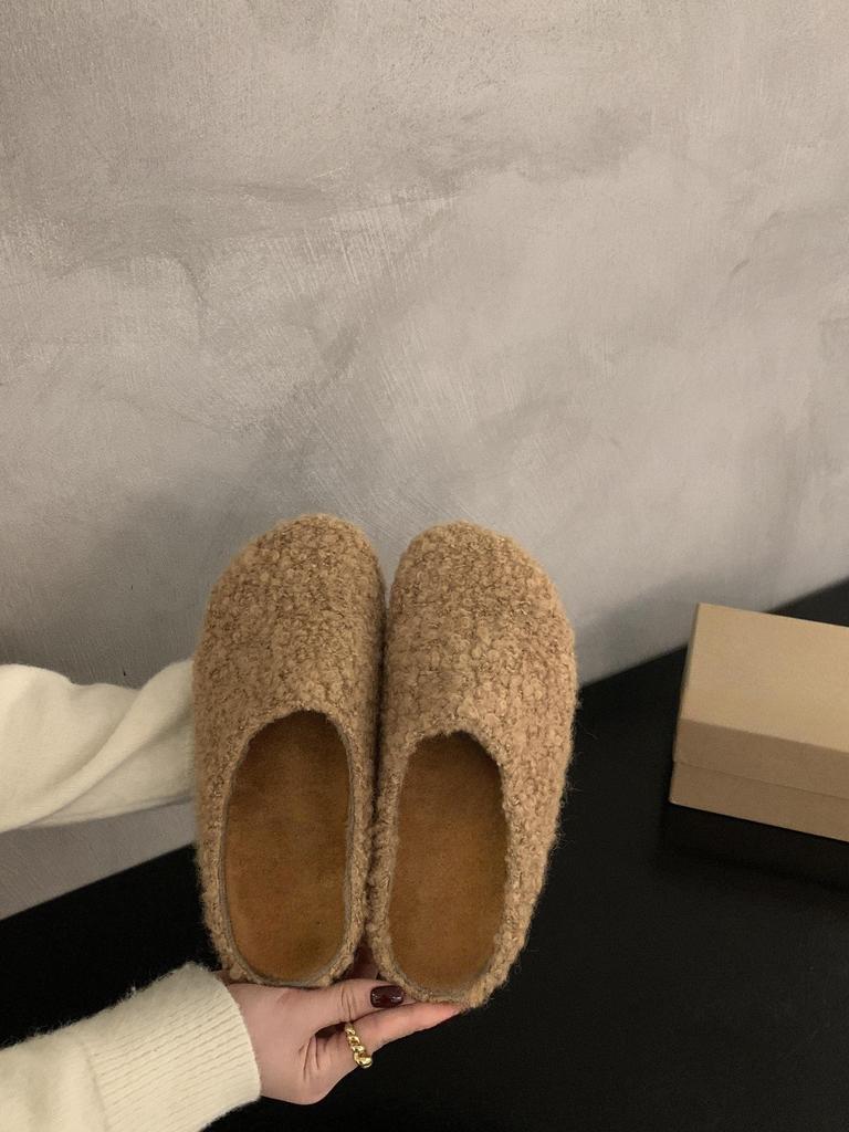 Platform Slippers Women's Autumn and Winter Retro Fluffy Bag Head Half Slippers Women Wear Lazy Muller Shoes