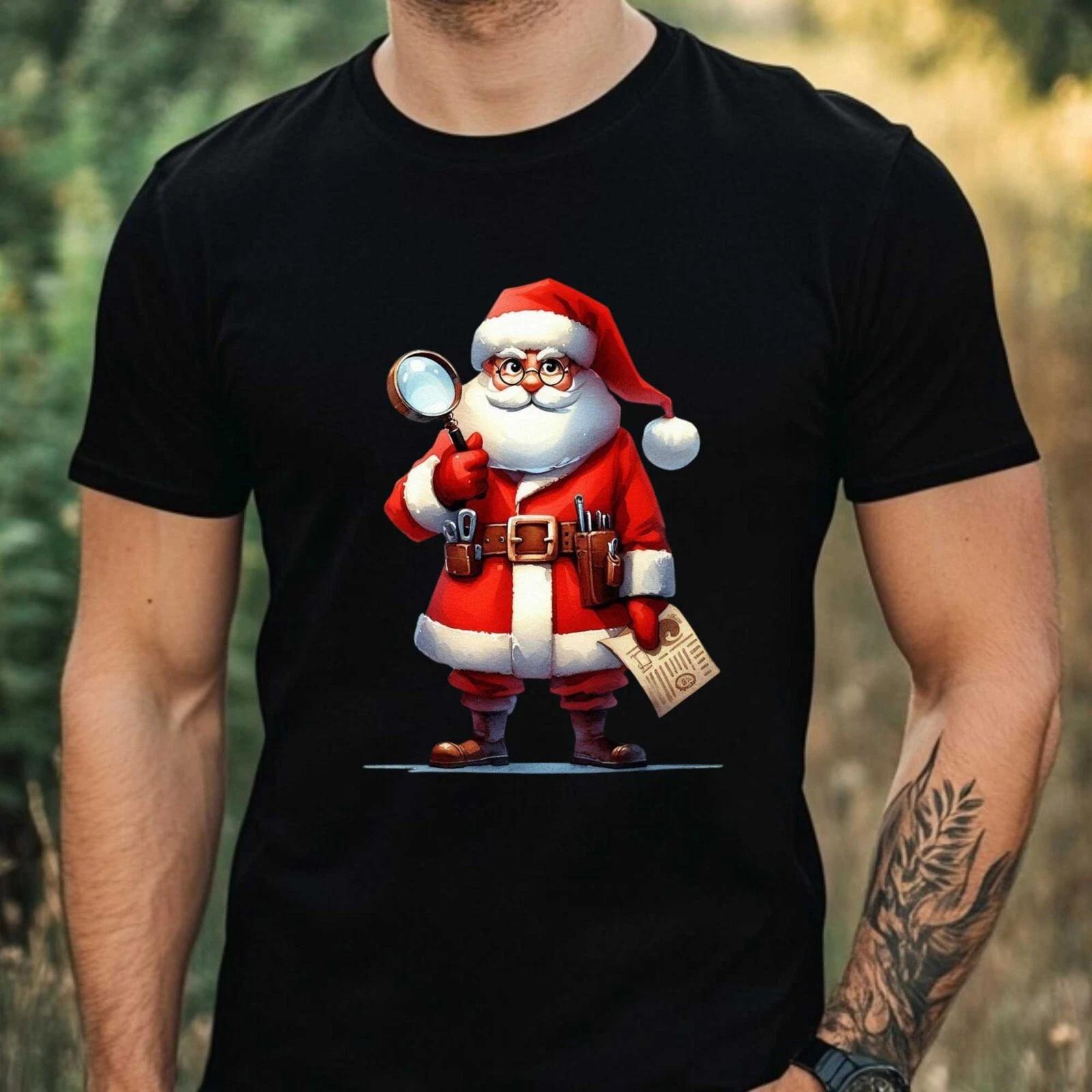 T-Shirt Herren Detektiv Weihnachtsmann Motiv Baumwolle Größe XS bis 5XL XXXL