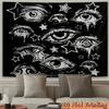 2D Flat Black White Abstract Tapestry Eyes and Stars Pattern Wall Hanging for Bedroom Living Room Decor