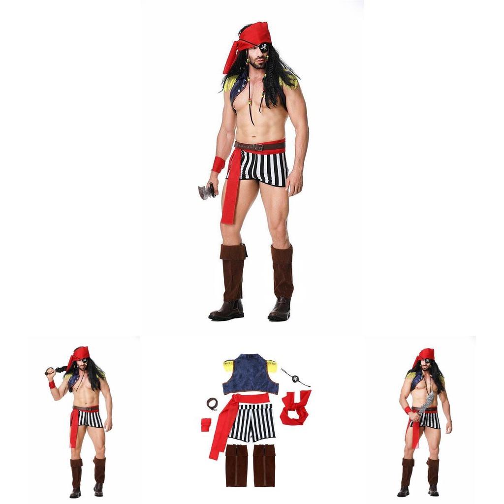 תחפושת שודד קריביים לגברים למבוגרים להאלווין, קוספליי, מסיבת תחפושות, תלבושת להופעה בימתית של מלח