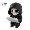 Dark Healing Decor Style Halloween Ornament, Mini 3D Printed Hooded Skull Bookshelf Sculpture Compact Exquisite Details Sculpture, for Desk Decoration