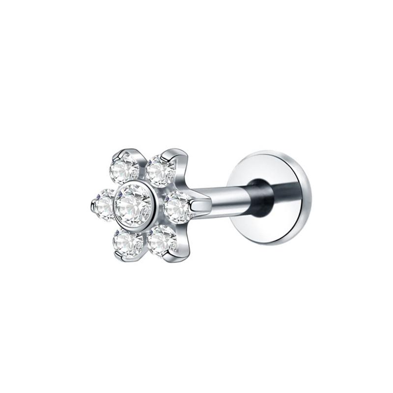Hot Sale Body Jewelry: Titanium Labret Flatback Tragus Earring Stud Internal Thread Zircon Rings