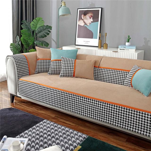 

Роскошный клетчатый плотный мягкий плюшевый бархатный чехол для дивана, современный чехол для дивана с откидной спинкой, сиденье для дивана, полотенце для гостиной 70x70cm 1pc хаки