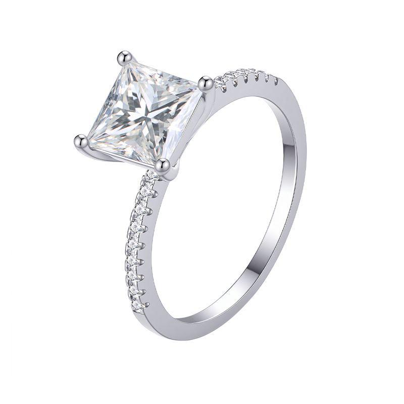 Elegant S925 Sterling Silver Four-Prong Square Moissanite Ring (2 Carat, D Color) Size 9