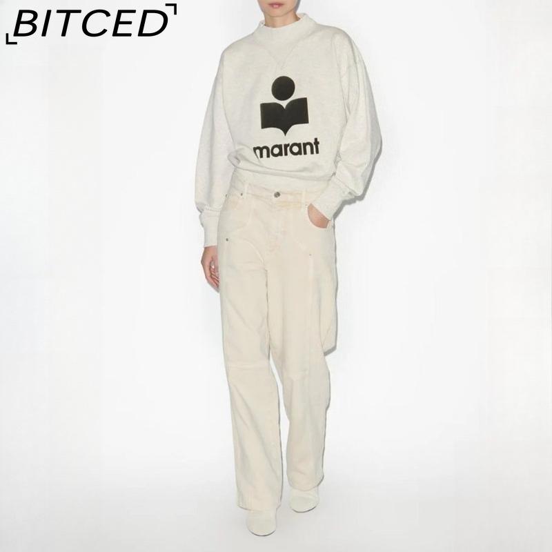 BITCED Damen Herbst/Winter Glitzer-Print Halbhoher Kragen Baumwolle Stehkragen Sweatshirt