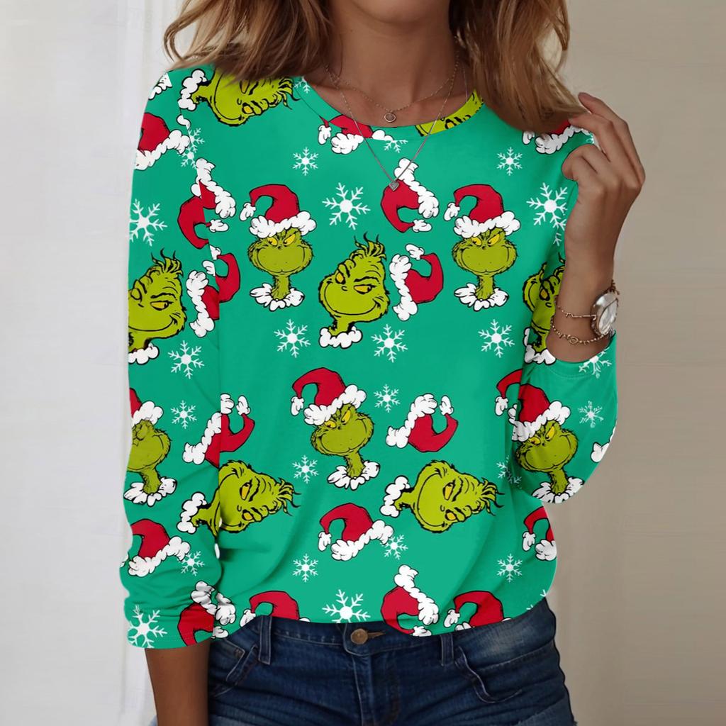 Damenmode, lässig, langärmelig, bedruckt, Rundhalsausschnitt, Pullover, Top, Bluse