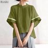 ZANZEA Women Casual Stand Collar Loose Short Sleeve Blouse