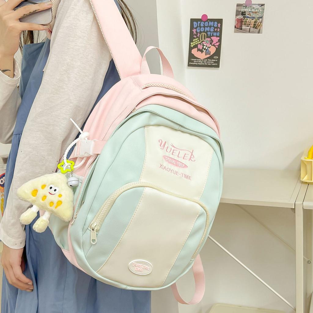 Niche Contrasting Color Backpack Junior High School High School College School Schoolbag Girl Light Travel Backpack