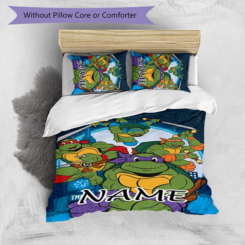 3pcs TMNT Cover Set - Personalized Name, HD Printed Bedding with 1 Cover and 2 Pillowcases - Perfect for Home Decor, Easy Care