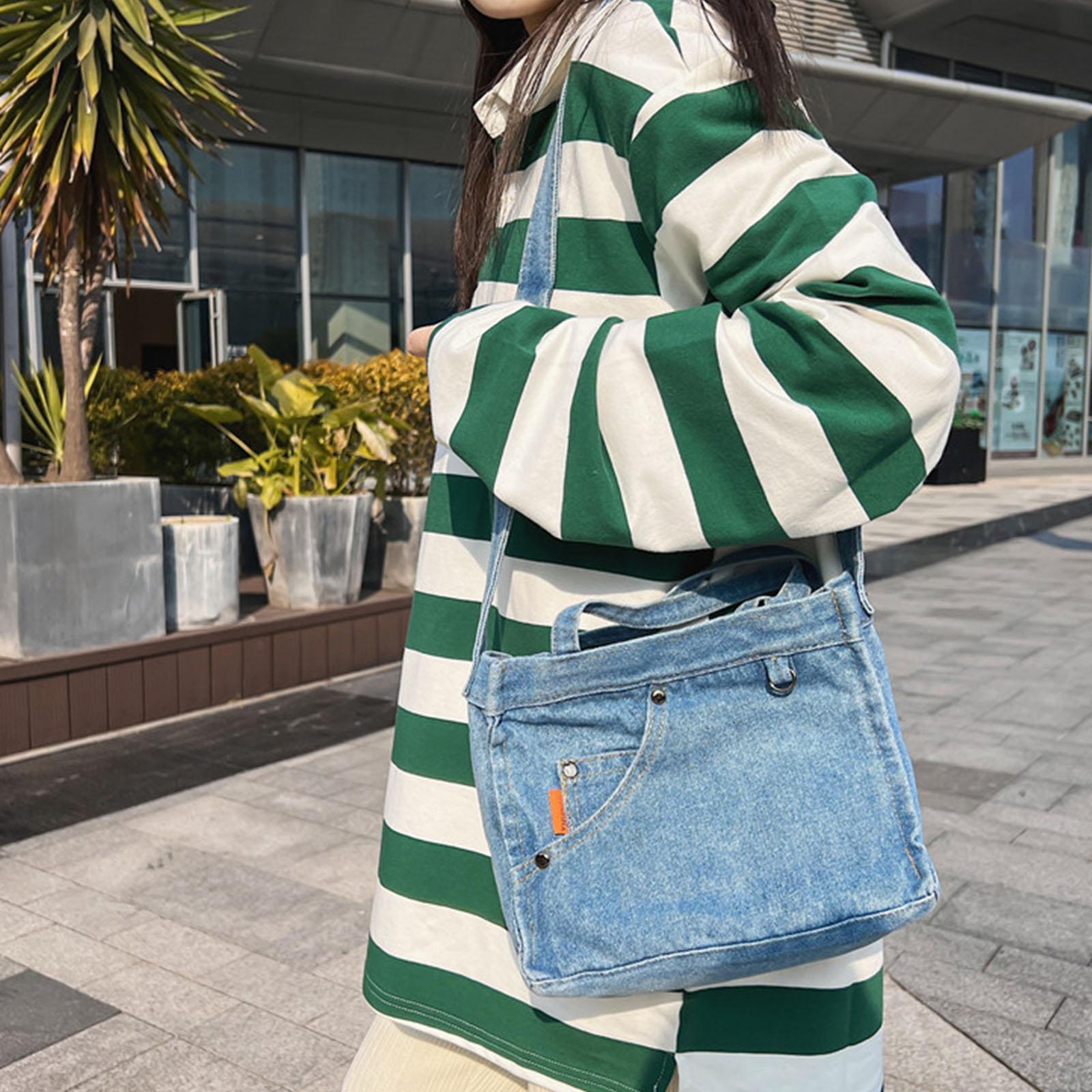 Винтажная джинсовая синяя сумка через плечо — фото 8