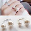 Stylish Fashion Party Lady Double Faux Pearl Open Ring Finger Jewelry Accessories Valentine Day Gift