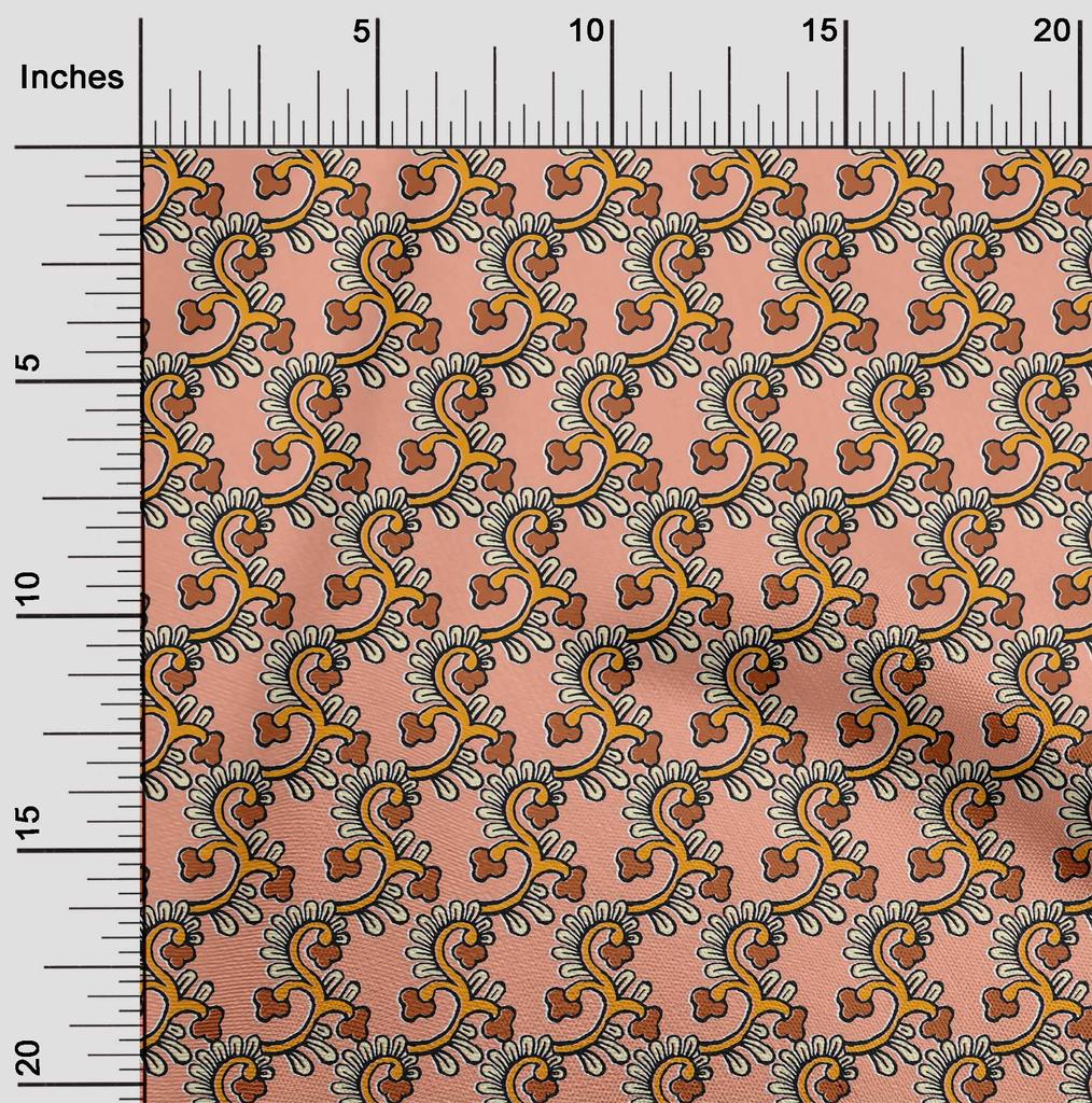 oneOone Cotton Flex Fabric Spiral & Floral Block Printed Craft Fabric BTY 40 Inch