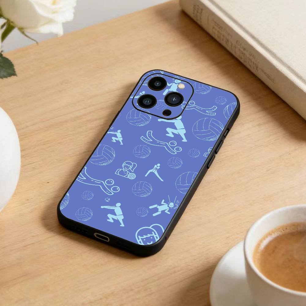 S-Volleyball Painted Phone Case For iPhone 16,15,14,13,12,17,Pro Max,Plus Silicone Black Case
