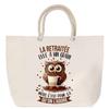 Beach Bag - PLANETEE - The Wise Retiree Owl Grain - Rope Handle - Large Size - Custom Printed Cotton