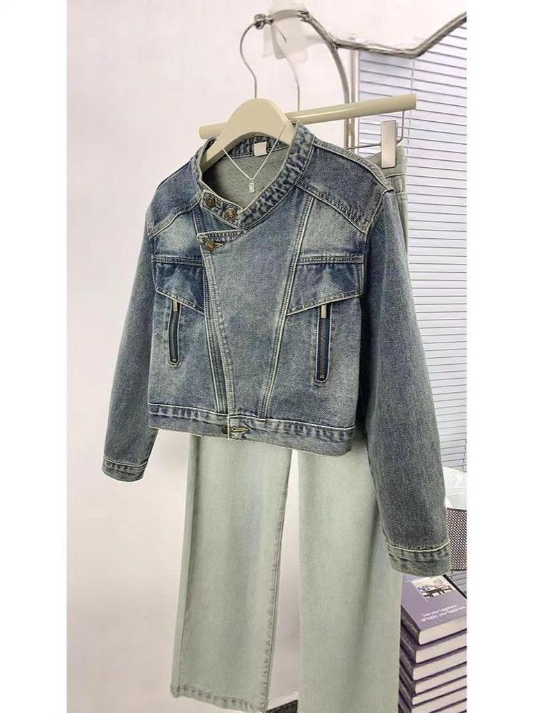 Women's Chic Denim Jacket 2025: Petite Spring/Autumn Long Sleeve, Unique Short, Versatile, Thin, Heavy Work Design