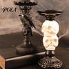 Resin Crow Candle Holder Halloween Candlestick Decoration, Gothic Raven Skull Holder, Pillar Stand Spooky Taper for Tabletop Home Decor Matte Black