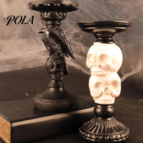 Resin Crow Candle Holder Halloween Candlestick Decoration, Gothic Raven Skull Holder, Pillar Stand Spooky Taper for Tabletop Home Decor Matte Black