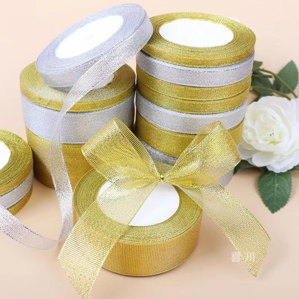 DIY 5 Rolls Satin Ribbon Glitter Gold Silver Organza Ribbon Onions Ribbons Wedding Decoration