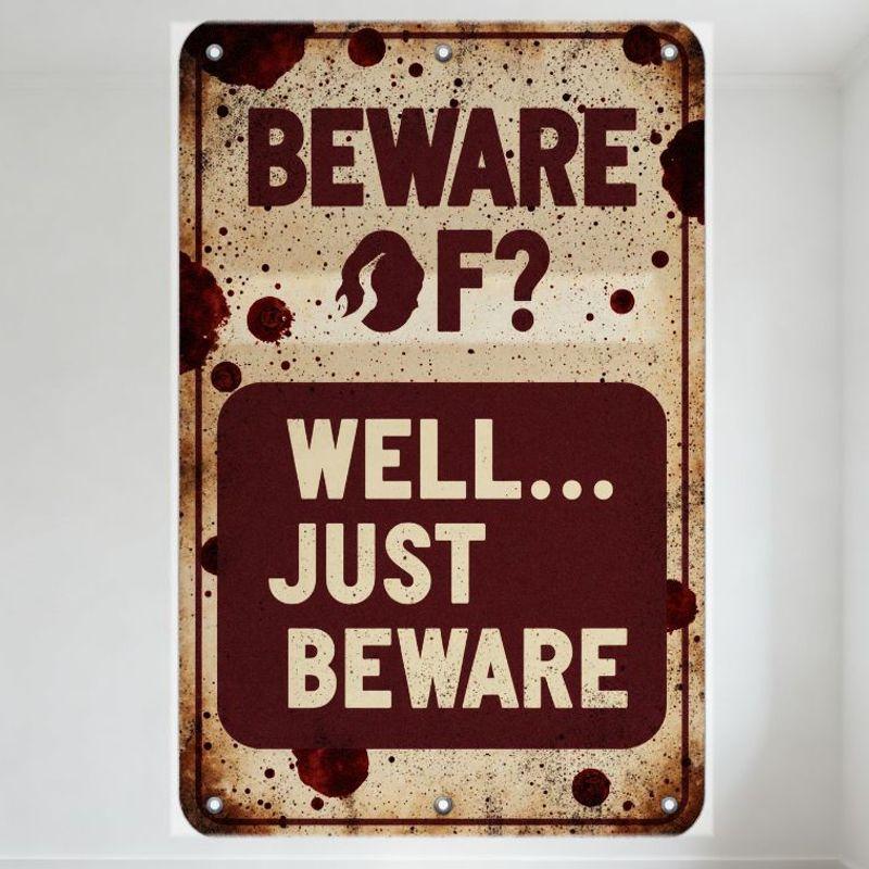 

Vintage Rusty BEWARE Metal Tin Sign with Blood Splatter & Face Silhouette Retro Warning Plaque for Home Bar Man Cave Wall Decor 20x30cm（7.8x11.8inch）
