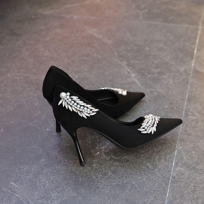 2025 Autumn New Beautiful Elegant High Heels with Diamonds French Temperament Thin Heels Not Tired Feet Professional Fashion Shoes