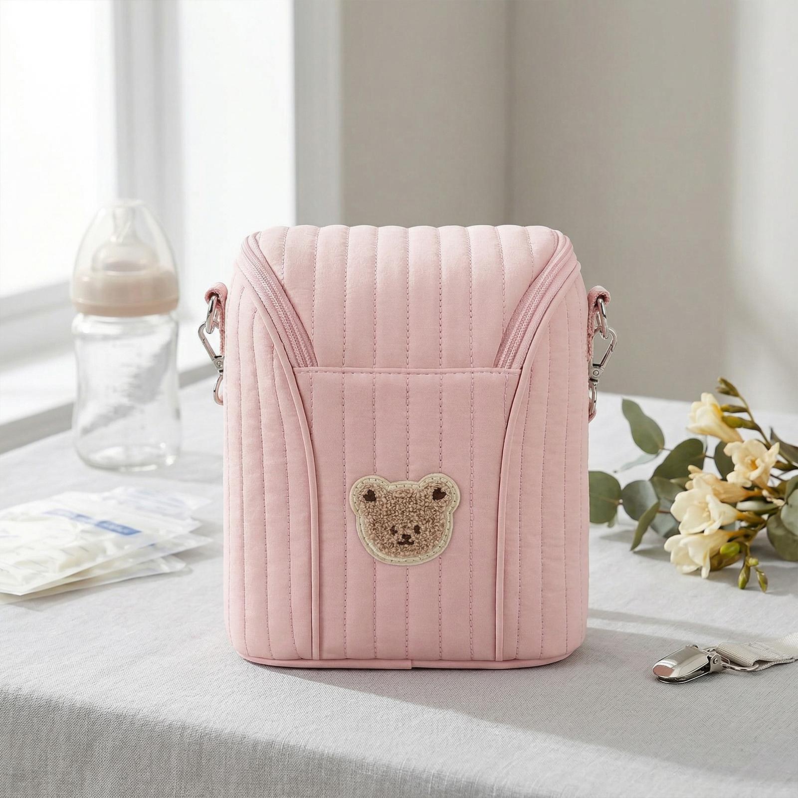 

Cute Bear Insulated Baby Bottle Bag Reusable Breastmilk Cooler Bag with Removable Buckle for Milk/Breast Pump Travel Supplies рожевий