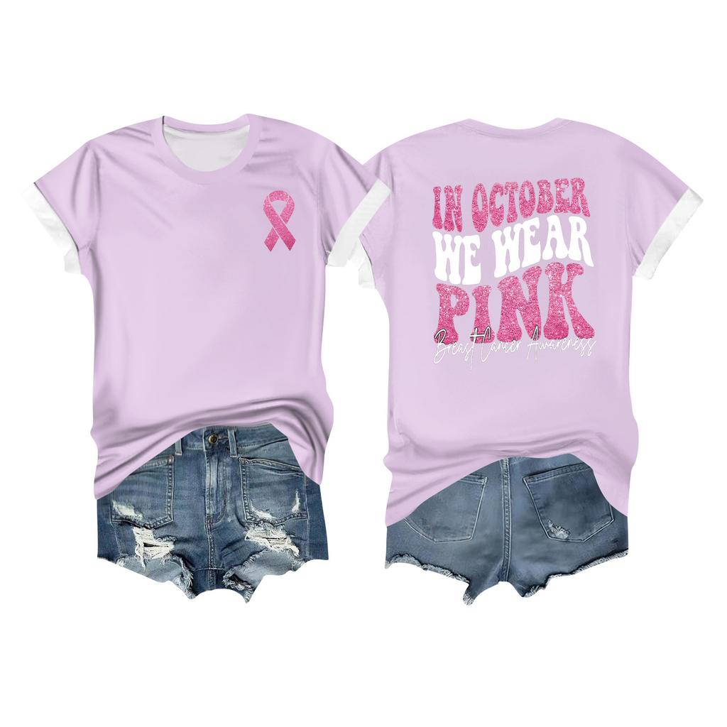 Women's Breast Ribbon Printed Casual Short Sleeve