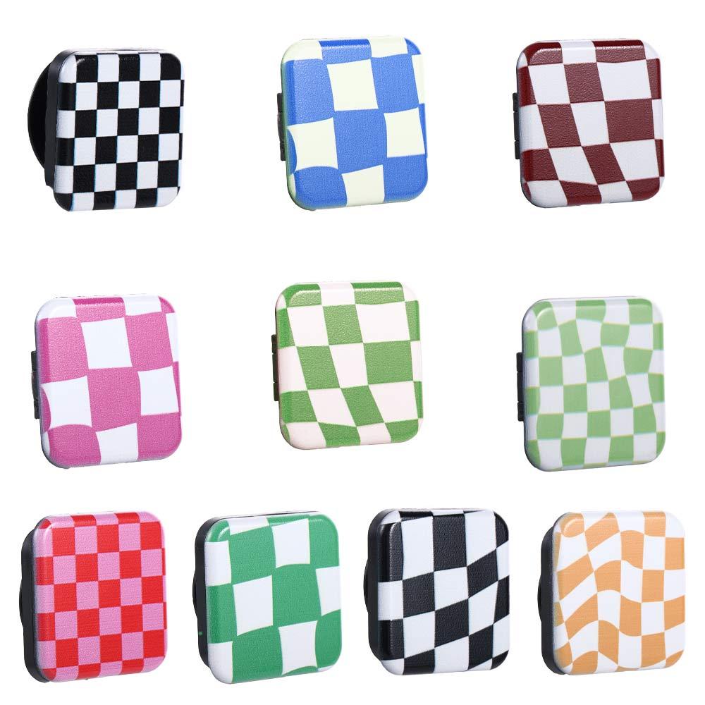 Finger Grip Women Girls Personalized Plaid Mirror Cosmetic Mirror Phone Stand Holder Makeup Mirror