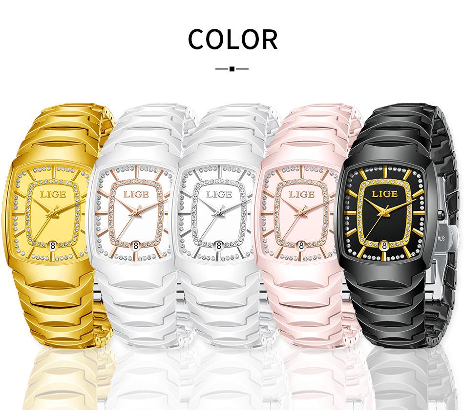 LIGE Fashionable Women's Square Multi-Function Waterproof Quartz Calendar Watch