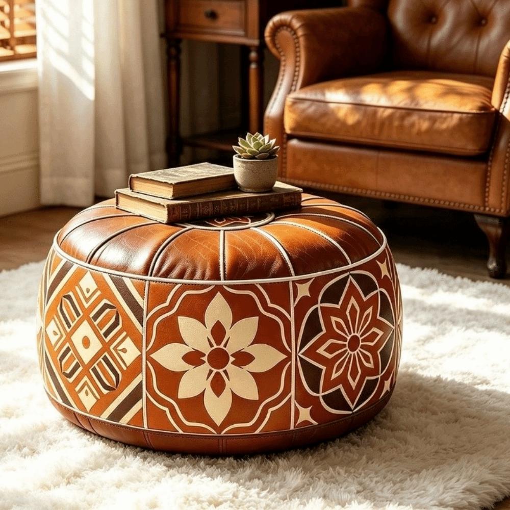 PU Leather Boho Style Seat Cushion Cover Unstuffed Storage Leg Bench Sofa Stool Cover  Balcony