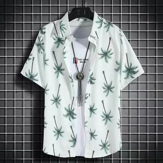 Uniseksowa letnia koszula z krótkim rękawem w kwiaty - Podróż Hainan Sanya i casualowy styl hongkoński