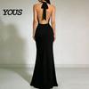 Party Dress Casual Women Sexy Backless Maxi Dress, Deep V Neck Sleeveless Versatile Halter Satin Long Formal Evening Mermaid Gown