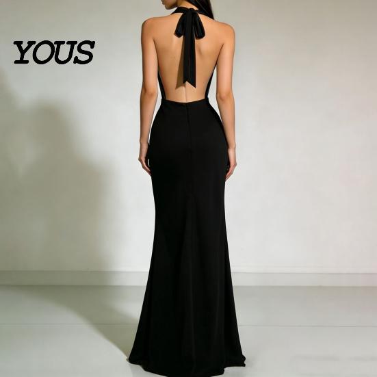 Party Dress Casual Women Sexy Backless Maxi Dress, Deep V Neck Sleeveless Versatile Halter Satin Long Formal Evening Mermaid Gown