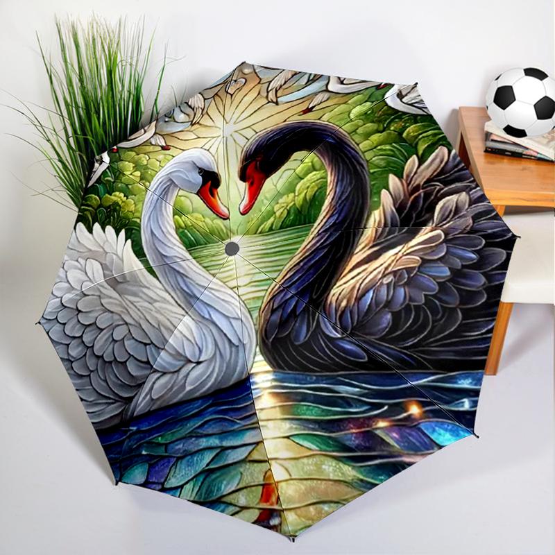 Coppia di Cigni Ombrello Apertura/Chiusura Automatica, Robusto Telaio in Ferro e Struttura a 8 Stecche, Ombrello per Donne e Uomini, Regalo di San Valentino