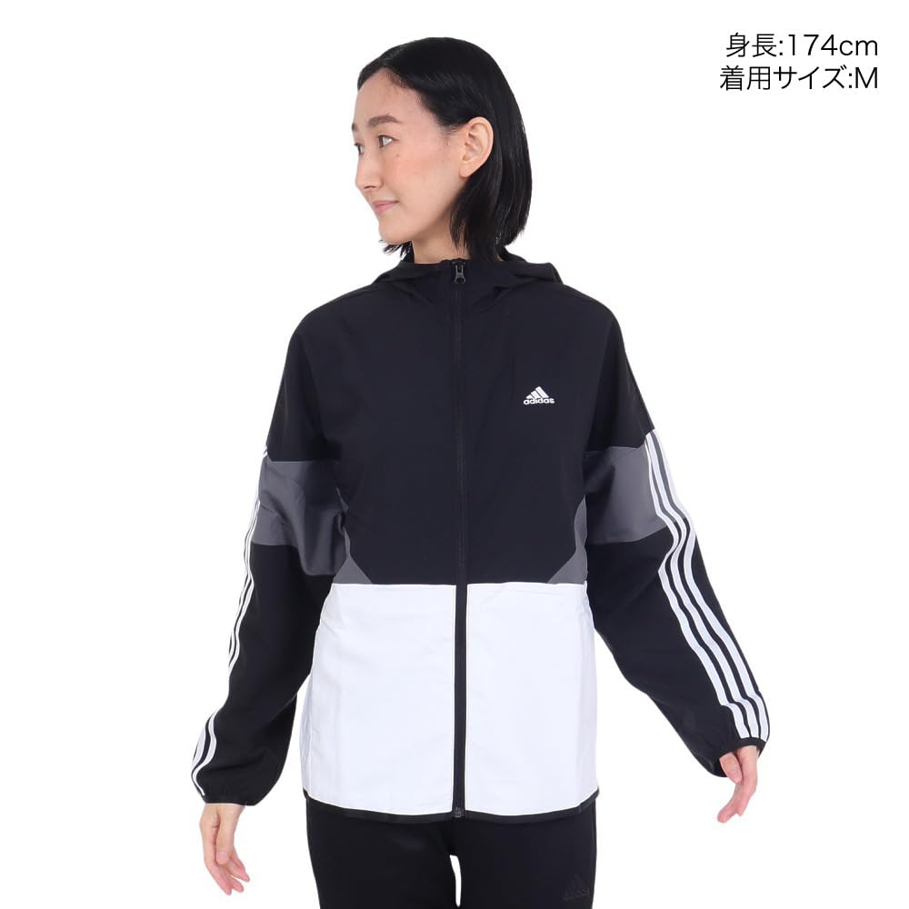 Adidas JSY05 Seasonal Sportswear Loose Fit Color Block Hooded Cross Jacket in Five Size Women's Black/White/Grey (IM8704) J/M
