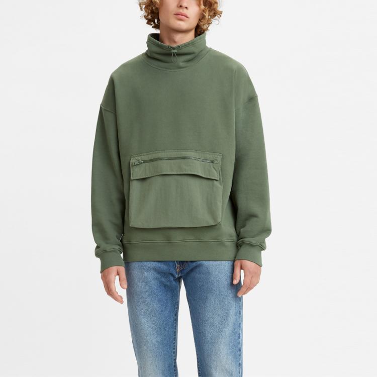Levis Stand Collar Solid Color Long Sleeve Sweatshirt Men Sweatshirt Green A0752-0000