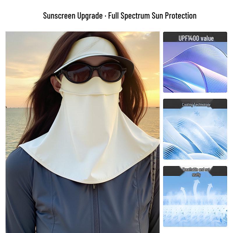 Women's Anti-UV Sun Protection Ice Silk Face Mask, Full Neck Hat for Cycling