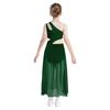 Mädchen Lyrical Tanzkostüm Glänzende Strasssteine Ein Schulter Ärmellos Cutout High Low Fließendes Netzkleid Tanzkleidung