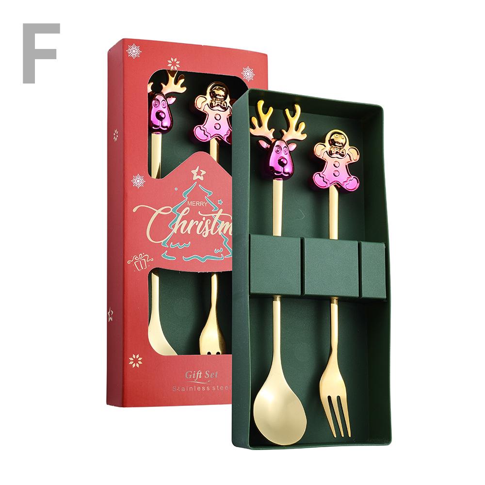 Cartoon Santa Claus Christmas Tree Coffee Dessert Spoon & Fork Gift Set