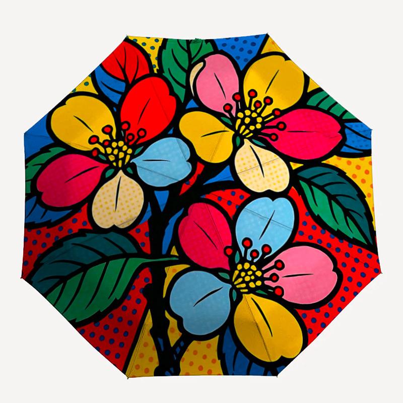 1PC Floral PopArt Automatic Folding Umbrella, Portable & Foldable Design with 8 Ribs, 12