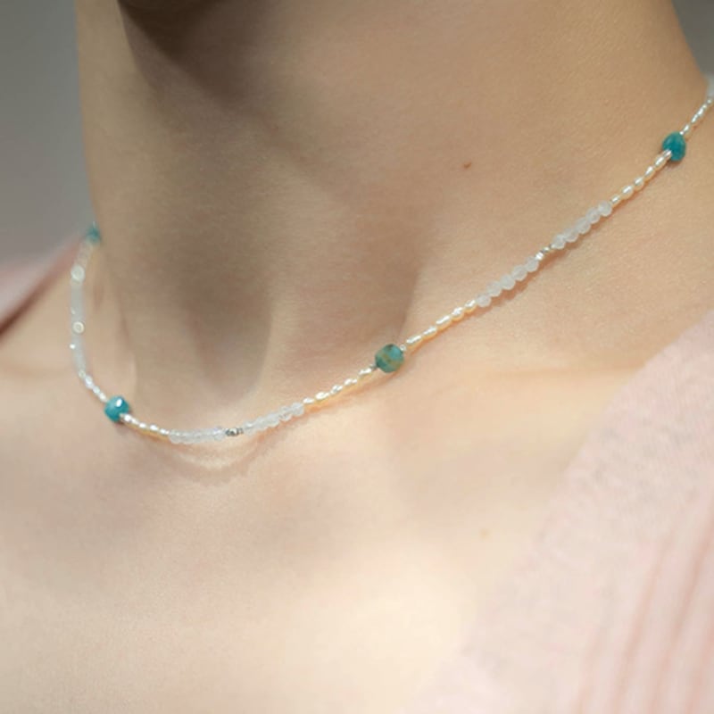 

HARANG HR 48N_Malachite Moonstone Pearl Beads Necklace 45cm