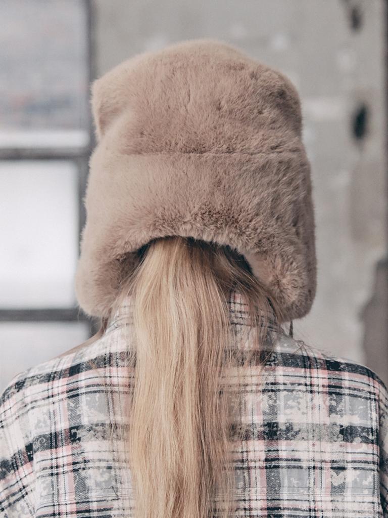 ASIF CALIE Vegan Fur Trapper Hat Beige