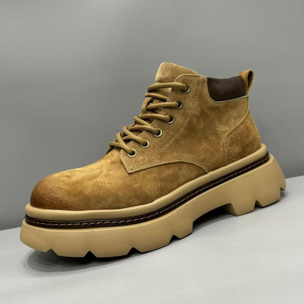 Men's Trendy Genuine Leather Martin Boots - Winter Cowhide Retro High-Top Casual Ankle Cowboy Boots.