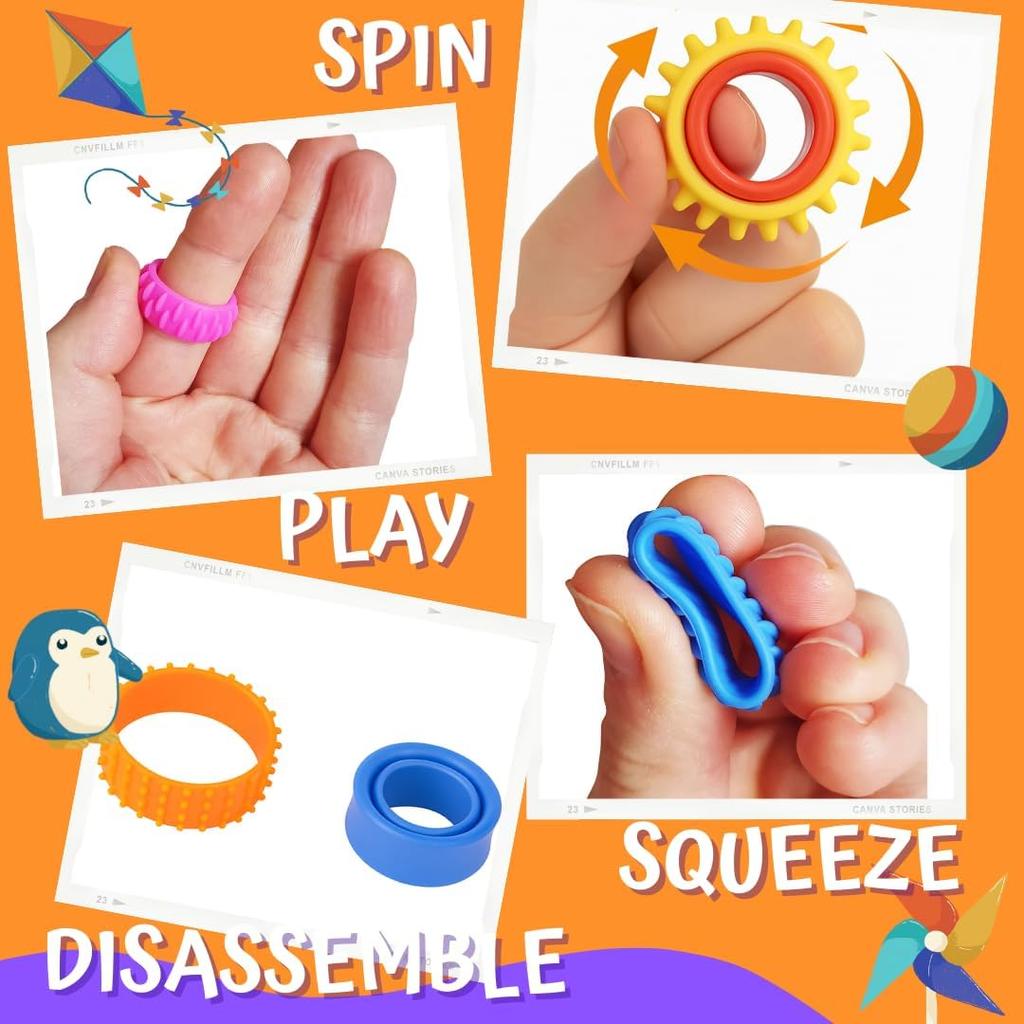 6Pcs Rotating Fidget Ring Set Quiet Silicone Sensory Finger Spinner Anti-Anxiety Stress Relief Toy For Adults  Office Home