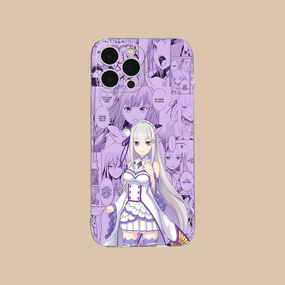 ReZero Emilia Waifu Mobile Phone Case for iPhone 17 16 15 14 13 12 11 X XR XS Air Pro Max Plus Mini Clear Colorful Cover Luxury
