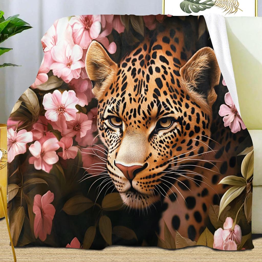 Leopard Print Blanket,Wild Animal Cheetah Throw Blanket,Flower Fleece Blanket for Couch Bed Sofa,Soft Warm Fuzzy Flannel Blanket