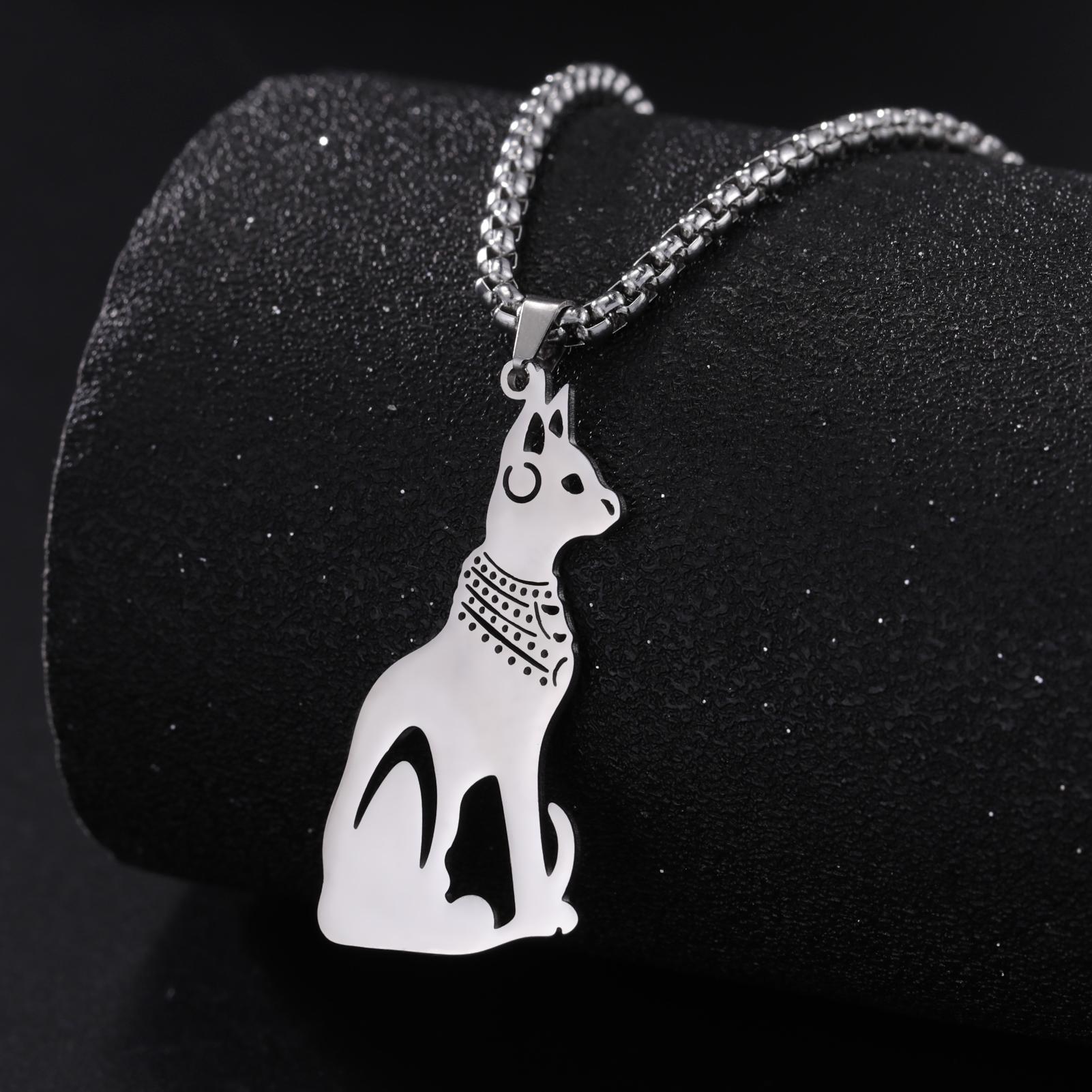 

LIKGREAT Anubis Dog Cat Ancient Egyptian Ankh Cross Pendant Necklace Stainless Steel Men Goddess Cat Bastet Eye of Horus Amulet