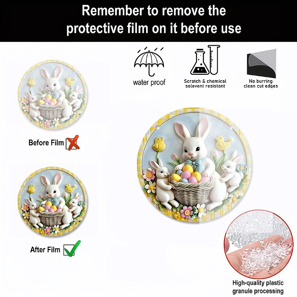 Disc Ornament Decorative Rabbit Decoration Bunny Pendant Round Window Decoration For Holiday Family Easter