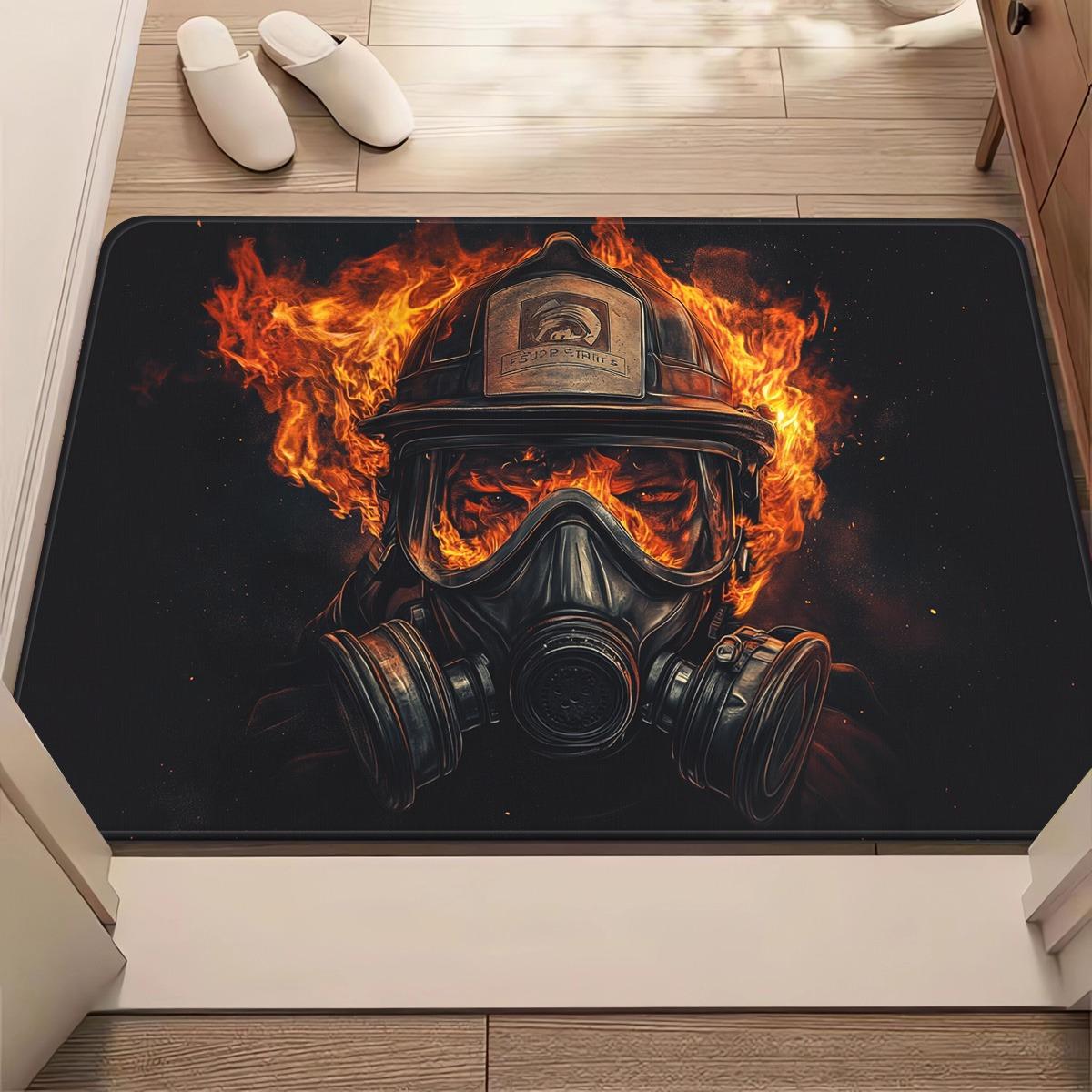 

Flame Firefighter Main Picture Welcome Mat A Unique Gift for Firefighters Floor Mats for Living Room Bathroom and Kitchen Carpet 40x60cm
