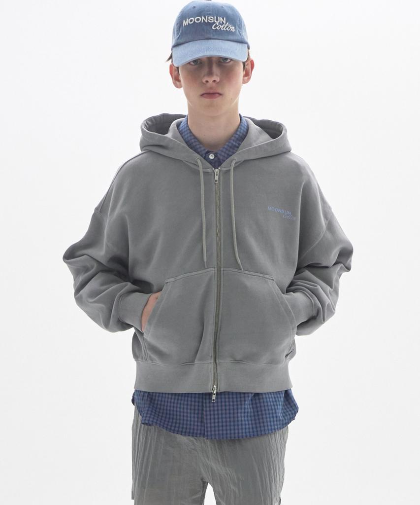 M.C Unisex, Logo Pigment-Dyed Hood Zip-Up / Gray